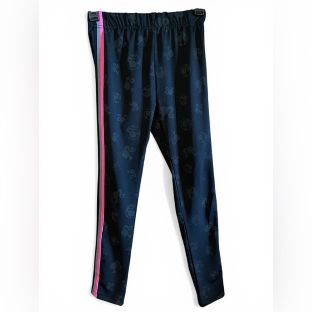 Barbie Girls Large Silhouette Track Pants Black Pink Side Stripe Leggings